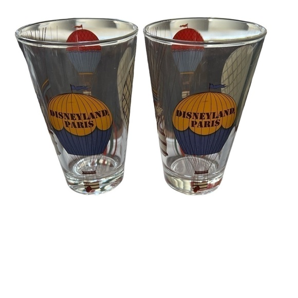 FLARED GLASS MICKEY DISNEYLAND PARIS RETRO HOT AIR BALLOON cups set of TWO - Picture 4 of 7